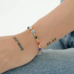 Pulsera Ojo Turco Multicolor 16 cm + Extensor en Oro Laminado de 18k | Qurimaki