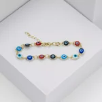 Pulsera Ojo Turco Multicolor 16 cm + Extensor en Oro Laminado de 18k | Qurimaki
