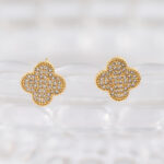 Aretes Clover con Circonia de 1.1 cm en Oro Laminado de 18k | Qurimaki