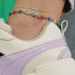 Tobillera Ojo Turco Multicolor 23 cm + 2 cm Extensor en Oro Laminado de 18k | Qurimaki