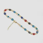 Tobillera Ojo Turco Multicolor 23 cm + 2 cm Extensor en Oro Laminado de 18k | Qurimaki