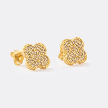 Aretes Clover con Circonia de 1.1 cm en Oro Laminado de 18k | Qurimaki