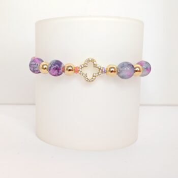 🌸 Pulsera Clover con Circonia en Macramé Rosa y Lila con Accesorios en Oro Laminado 18K | Qurimaki