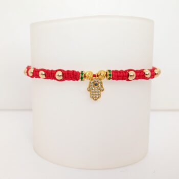❤️ Pulsera Mano de Fátima Roja en Macramé con Accesorios en Oro Laminado 18K | Qurimaki